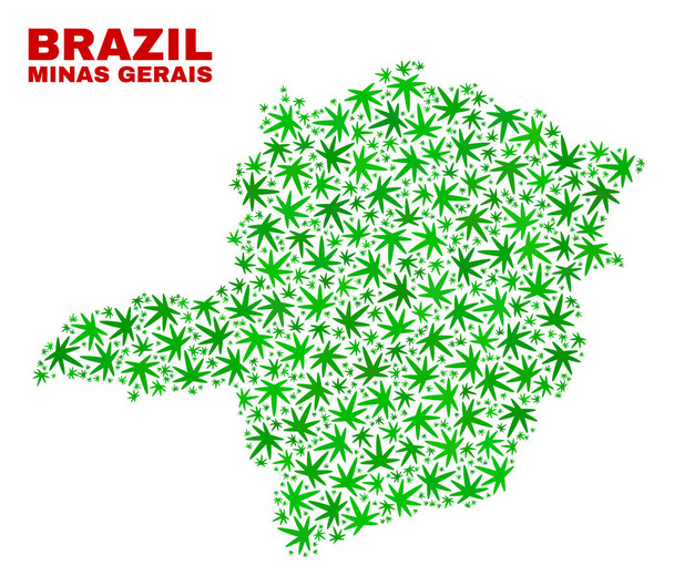 Marijuana Leaves Mosaic Minas Gerais State Map - Vettoriali, immagini