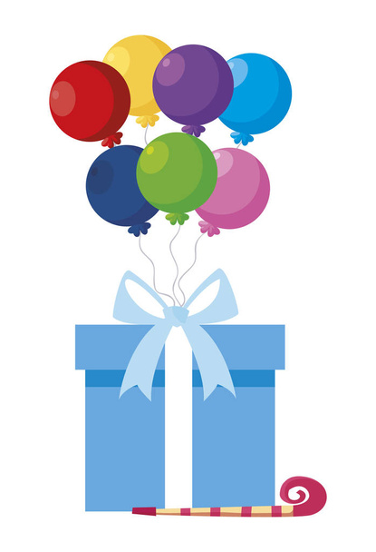 gift box present with balloons helium - Vector, Image
