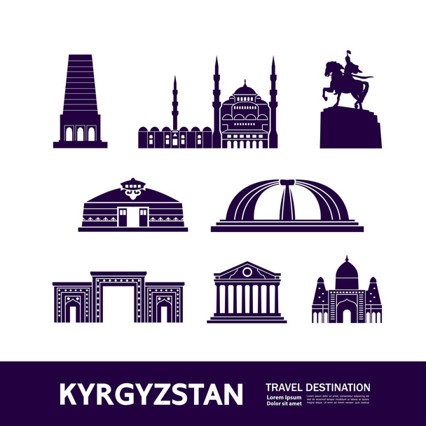 Kirgizisztán utazási cél vektoros illusztráció. - Vektor, kép