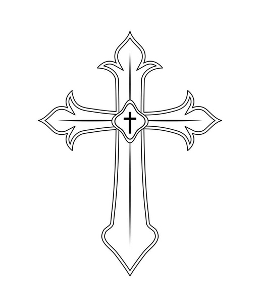 wooden catholic cross isolated icon - Vector, Image