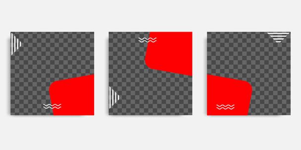Minimális tervezési háttér vektor illusztráció fekete piros fehér keret színe. Szerkeszthető négyzet absztrakt vintage, geometrikus csík alakú banner sablon a közösségi média post, történetek, történet, szórólap. - Vektor, kép