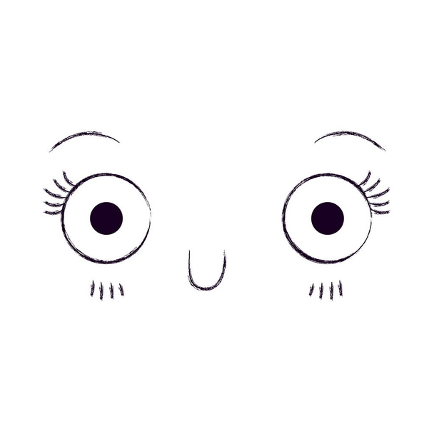 sevimli yüz ifade Kawaii tek renkli bulanık siluet - Vektör, Görsel