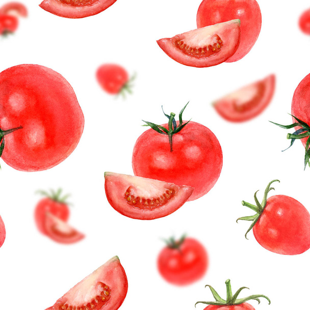Aquarel hand getekende tomaten geïsoleerde naadloze patroon. - Foto, afbeelding