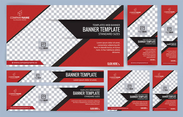 Red and Black Web banners templates, standard sizes with space for photo, modern design - Photo, Image