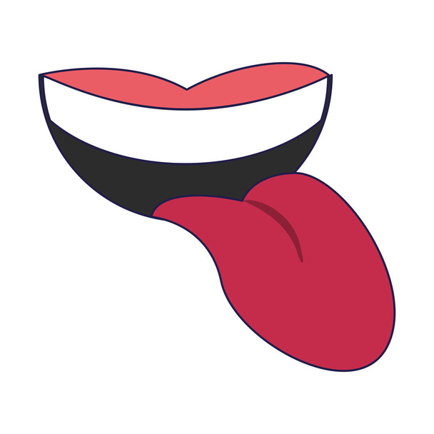 Boca con lengua hacia fuera líneas azules
 - Vector, Imagen