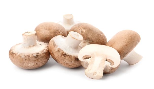 Fresh raw champignon mushrooms on white background - Fotoğraf, Görsel
