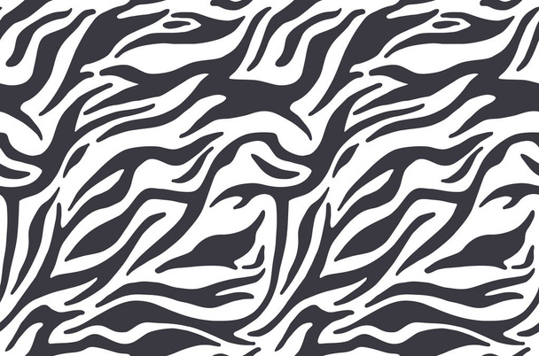 Huella de cebra. Rayas piel de animal, rayas de tigre, patrón abstracto, fondo de línea. Vector blanco y negro monocromo costuras textura
. - Vector, imagen