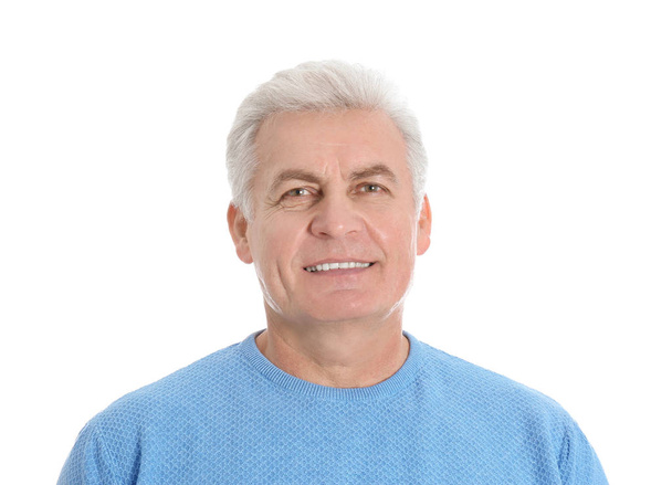 Portrait of handsome mature man on white background - Foto, imagen