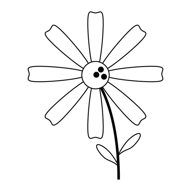 Beautiful flower cartoon isolated black and white - Vector, Image