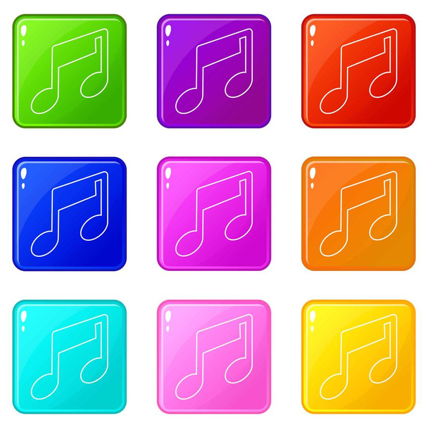 Music note icons set 9 color collection - Vector, Image
