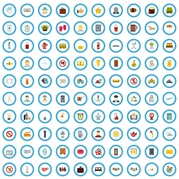 100 gastvrijheid iconen instellen, vlakke stijl - Vector, afbeelding