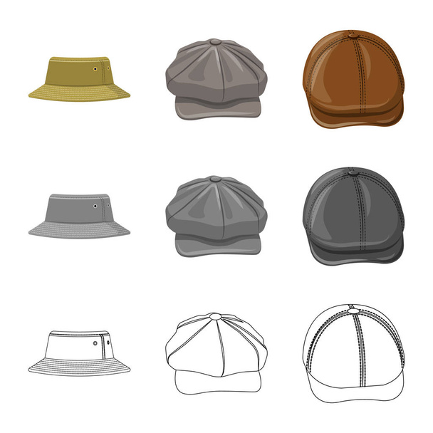 Vector design of headgear and cap symbol. Collection of headgear and accessory stock symbol for web. - Vecteur, image