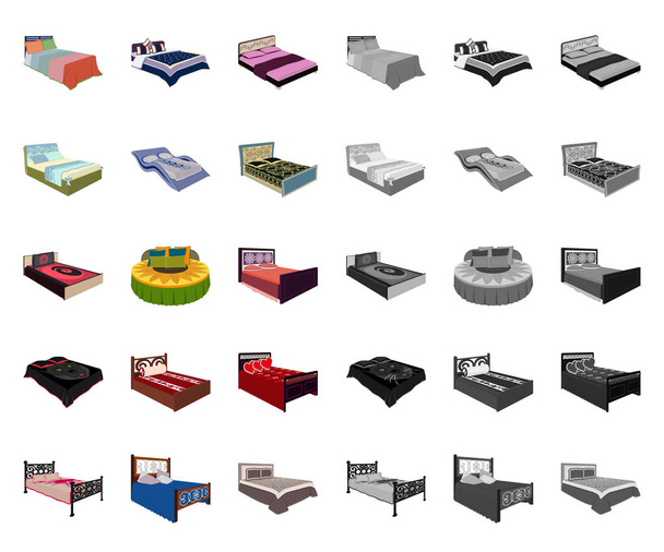 Diferentes camas de dibujos animados, iconos mono en la colección de conjuntos para el diseño. Muebles para dormir vector isométrico símbolo stock web ilustración
. - Vector, Imagen