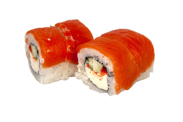 asiatisch essen sushi roll lecker lecker auf der weißen - Foto, Bild