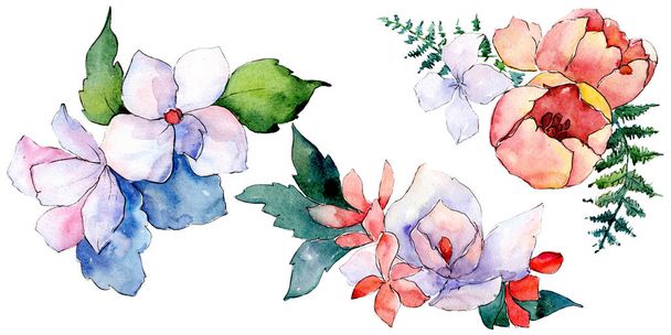 Kytice květinové botanické květin. Sada akvarel pozadí obrázku. Prvek ilustrace izolované kytice. - Fotografie, Obrázek