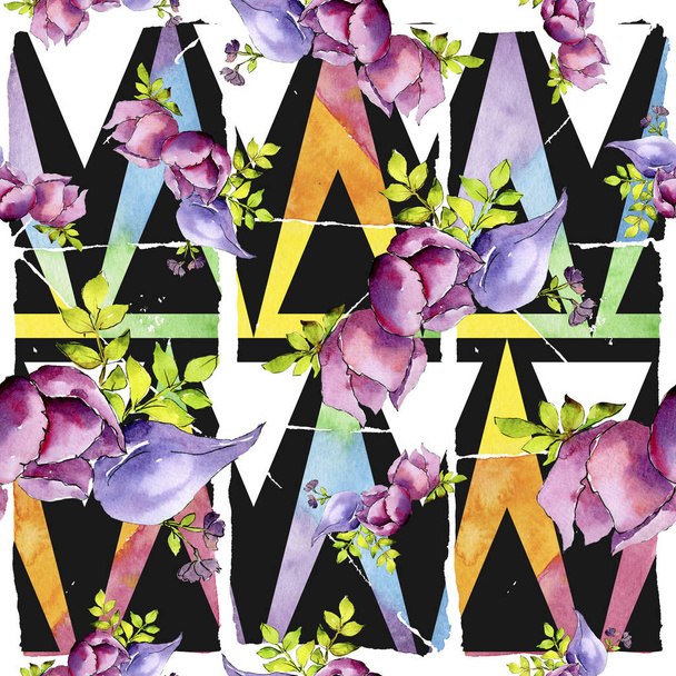 Bouquet composition botanical flowers. Wild spring leaf wildflower. Watercolor illustration set. Watercolour drawing fashion aquarelle. Seamless background pattern. Fabric wallpaper print texture. - 写真・画像