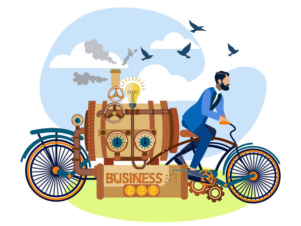 podnikatel řídí podnikání auto, kolo. V minimalistickém stylu Cartoon plochých Vector - Vektor, obrázek