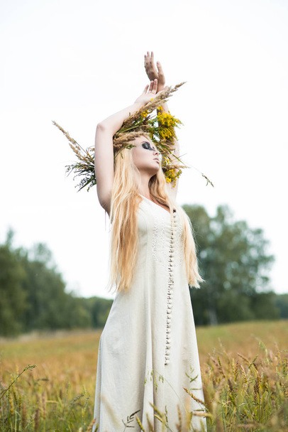 Slavic girl in the field - Photo, Image