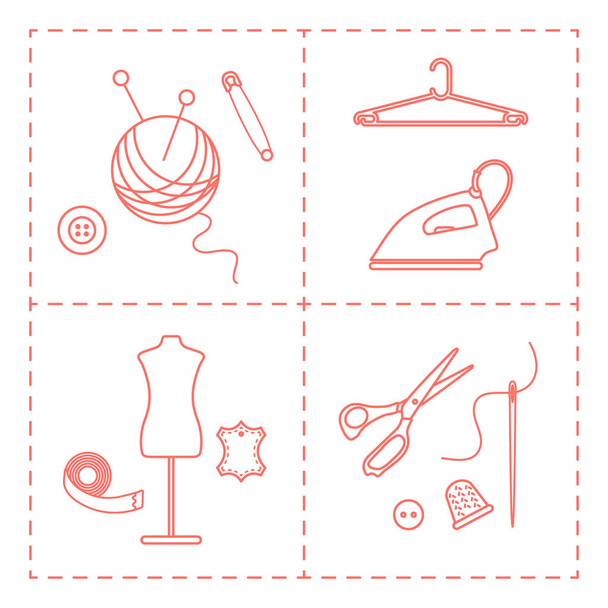 Иллюстрация с инструментами и аксессуарами для шитья
 - Вектор,изображение