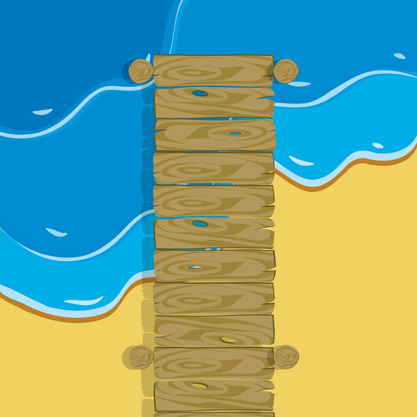tempo d'estate con passerella in legno sul mare e spiaggia - Vector, imagen