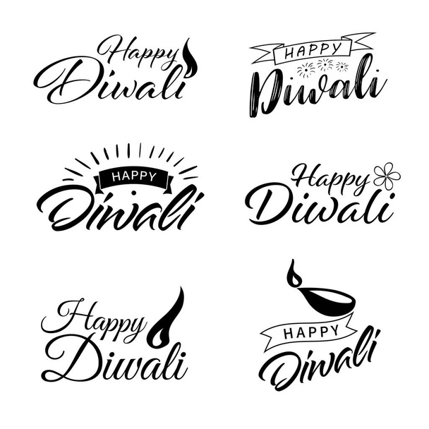 Šťastný Diwali. Černý text s Rukopisný štětec Krásné písmo pozvání, pozdrav, otisky, plakáty. Typografické nápisy, kaligrafické návrhové vektorování - Vektor, obrázek