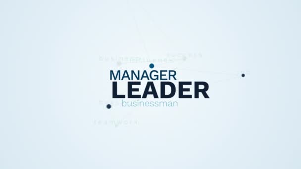 リーダー マネージャー実業家人成功リーダーシップに影響を与える仕事上司チームワーク アニメーション ビジネス単語雲背景 uhd 4 k 3840 2160. - 映像、動画