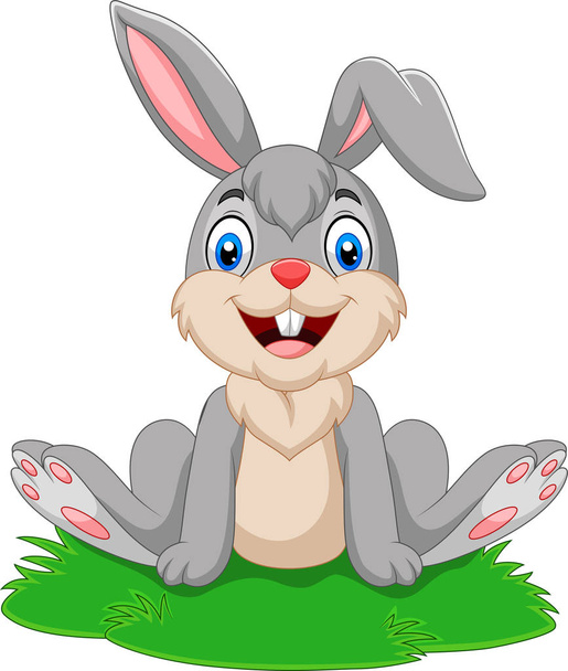 Vector illustration of Cartoon funny rabbit sitting on the grass - Vektor, Bild