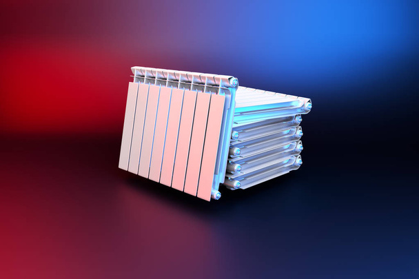 3D-rendering. Centrale verwarming-radiatoren met vele secties. - Foto, afbeelding