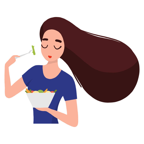 Γυναίκα τρώει σαλάτα - Διάνυσμα, εικόνα