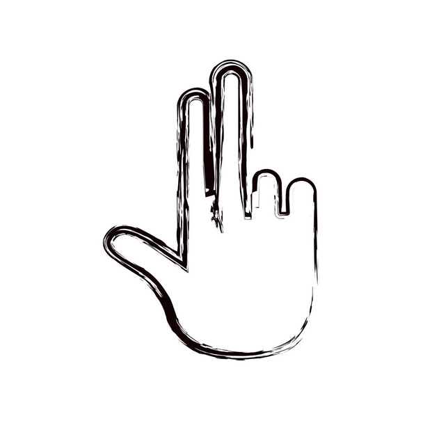 blurred thick contour hand showing two fingers icon - Vector, Image