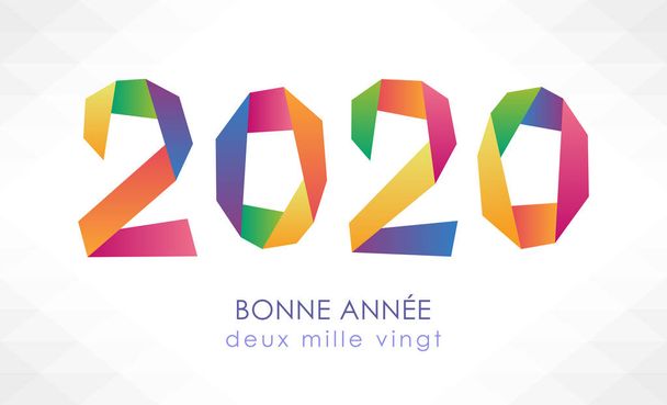 Ευτυχισμένο το νέο έτος 2020 πολύχρωμο κάρτα στα Γαλλικά, με οριγκάμι αριθμούς στυλ. - Διάνυσμα, εικόνα