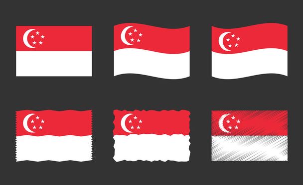 Singapore flag vector illustration set, official colors of the Republic of Singapore flag - Vector, Image