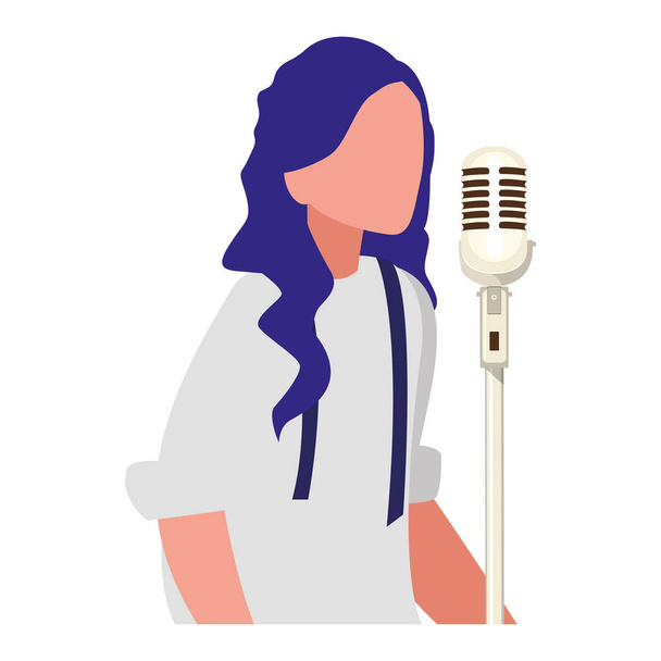 cantor feminino com personagem de microfone
 - Vetor, Imagem