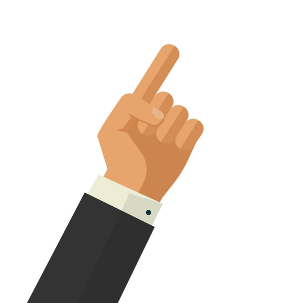 Zeigefinger Vektor Illustration, flache Cartoon Daumen zeigen Geschäftsmann Hand Geste isoliert auf weißem Hintergrund Cliparts - Vektor, Bild