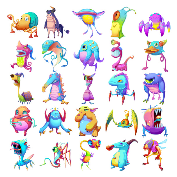  Criaturas coloridas. Monster Mascot Design isolado no fundo branco
 - Foto, Imagem