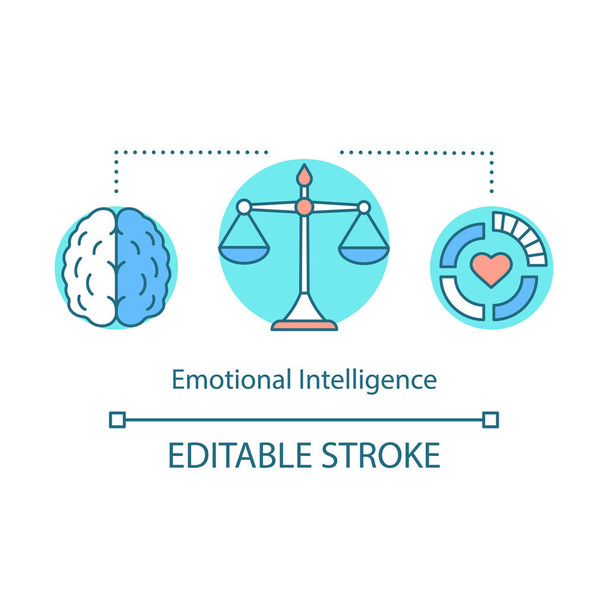 Érzelmi intelligencia fogalmát ikonra. EQ ötlet vékony vonal szemlélteti. Képesség ellenőrzés, visszafogják érzelmek. Érzelem kezelése. Gondolkodási folyamat. Agy munka. Rajzolóprogram elszigetelt. Szerkeszthető stroke - Vektor, kép