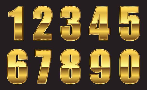 set of Golden numbers isolated on black - Vector, afbeelding