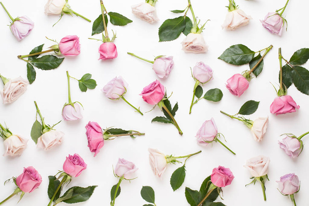 Flowers valentine day composition. Frame made of pink rose on gr - Valokuva, kuva