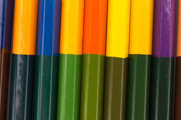 Many pencils in rainbow color. crayons. texture. background - Photo, Image