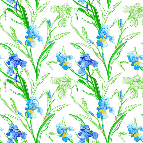 Floral seamless pattern. Flower iris background. Floral seamless texture with flowers. - ベクター画像