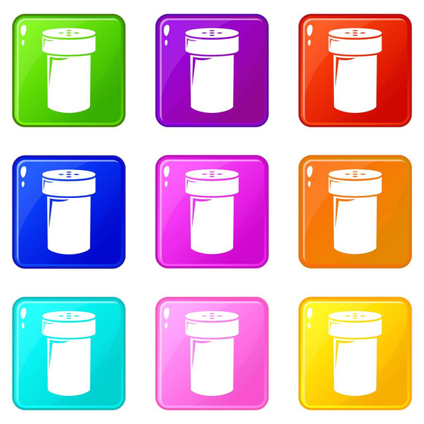 Salt shaker icons set 9 color collection - Διάνυσμα, εικόνα