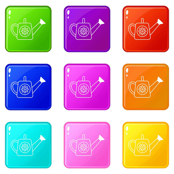 Watering can icons set 9 color collection - Διάνυσμα, εικόνα