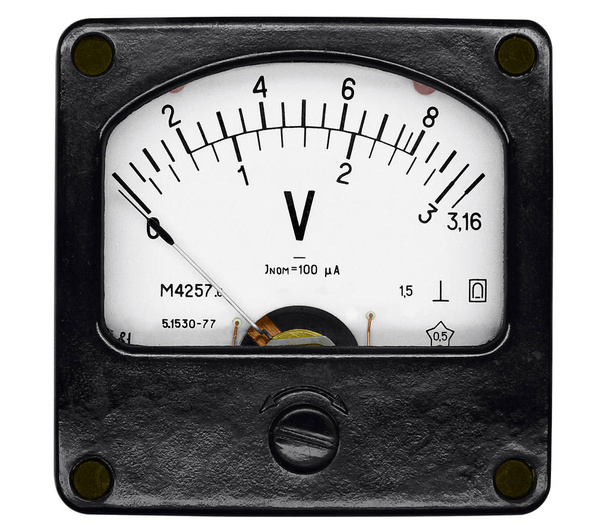A square black voltmeter M4257 (year 1981) with two sc - Photo, Image