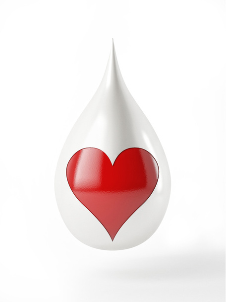 Gota blanca con hart rojo aislado en blanco
 - Foto, Imagen