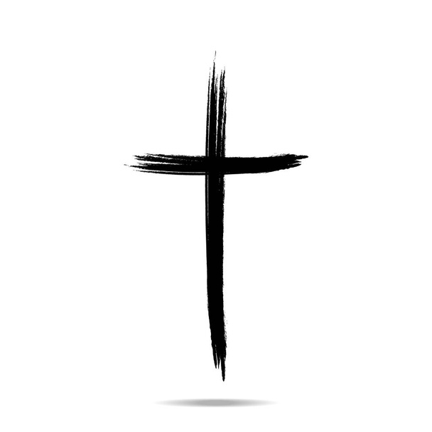 Το σύμβολο του χριστιανικού σταυρού. Χειροποίητη μαύρη γκραντζ σταυρό. Απεικόνιση διανύσματος. eps10 - Διάνυσμα, εικόνα