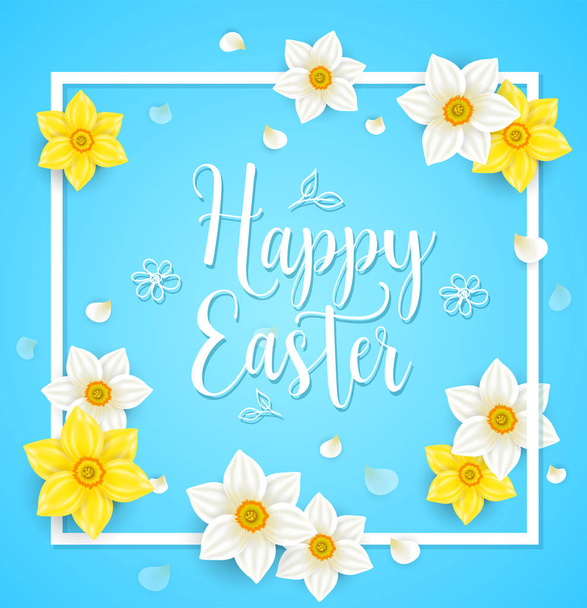 Blue Easter background with flowers - Вектор, зображення