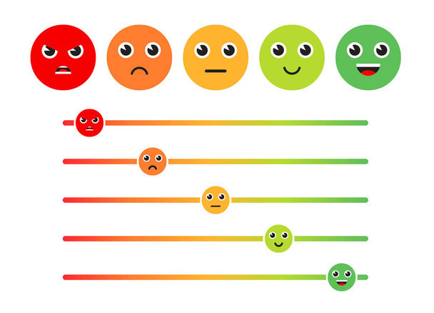 Classificação de satisfação. Conjunto de ícones de feedback em forma de emoções. Excelente, bom, normal, mau, horrível. Ilustração vetorial
. - Vetor, Imagem