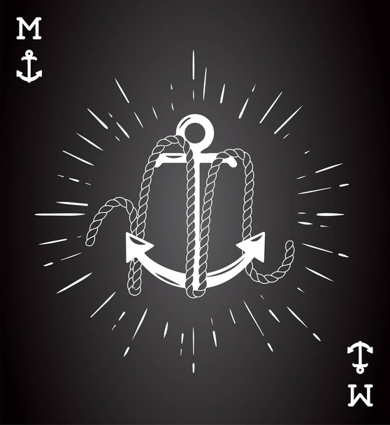 アンカーと手紙ビンテージ ラベルは船のロープから成っています。アパレル t シャツやポスター デザイン。トランプのスタイルでロゴのモノグラム。ベクトル図. - ベクター画像