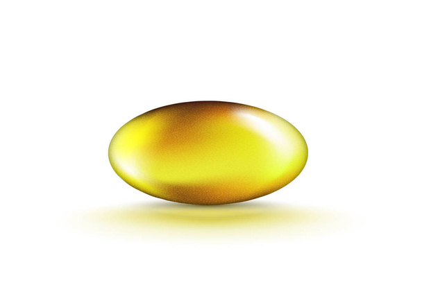 Bańka ciekłego żelu Gold Oval Oil izolowana na przezroczystym tle. Kapsułka kosmetyczna z witaminą E, A lub omega 3 lub 6 oleju. Wektor realistyczny. - Wektor, obraz