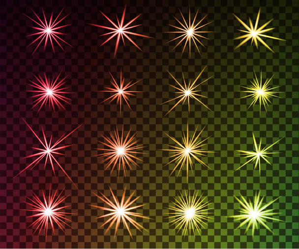 Verzameling van schitterende lichteffecten. Sparkles. Stralende sterren, heldere flitsen van lichten met een uitstraalt. Transparante lichteffecten in vector. - Vector, afbeelding